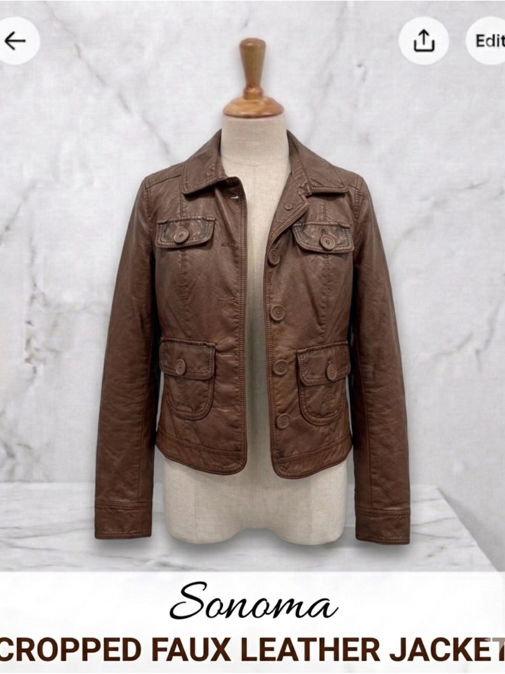 Sonoma Chocolate Faux Leather Jacket Like New! Size S